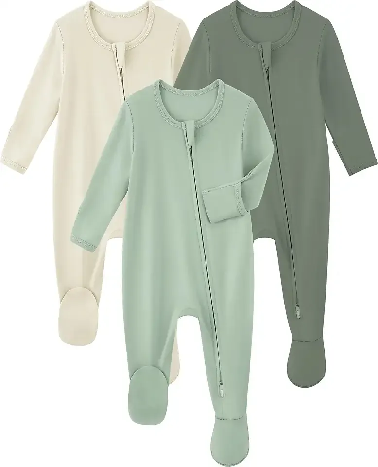 Rayon Made From Bamboo Baby Pajamas 3pcs Newborn Sleepers For Boy Girl Clothes, 0-3 3-6 6-9 Months Footed Pjs
