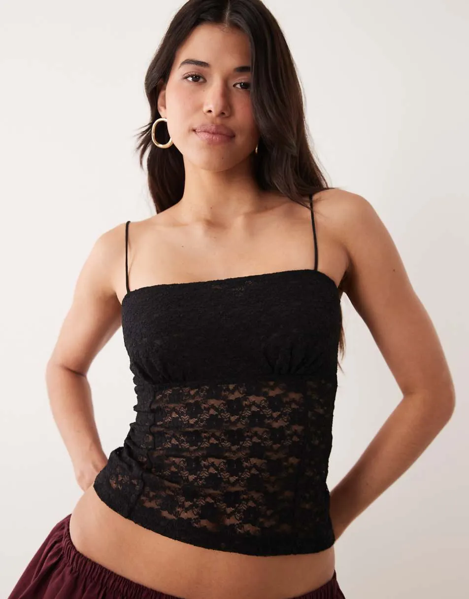 ASOS DESIGN lace square neck strappy cami top in black