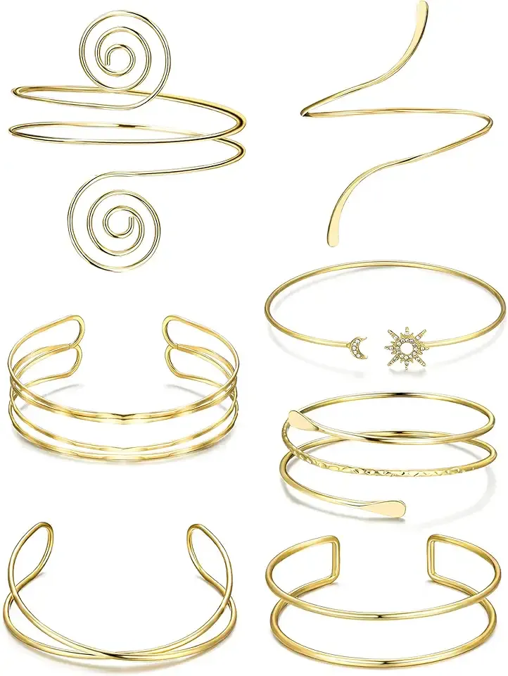 FEYIR 7 Pcs Arm Cuff Jewelry for Women Upper Arm Cuff Bangle Band Armlet Adjustable Arm Cuff Bracelet