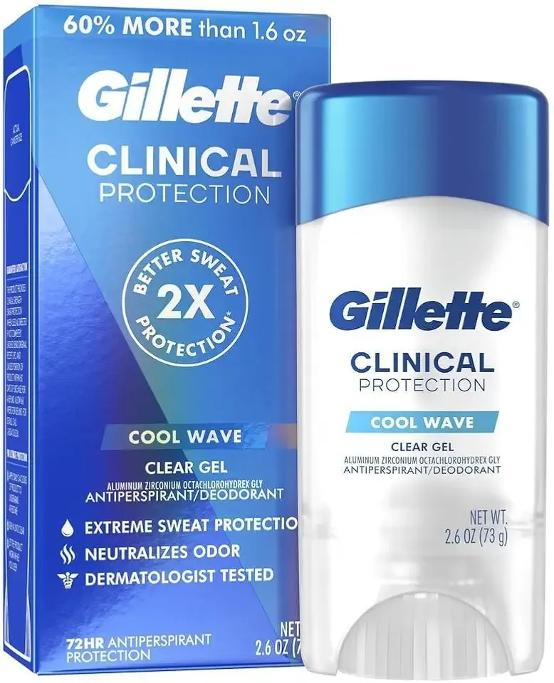 Gillette Clinical Antiperspirant and Deodorant for Men, 72hr Sweat & Odor Protection, Long Lasting Freshness, Anti-White Mark Technology, Clear Gel, Cool Wave Scent, 2.6 oz