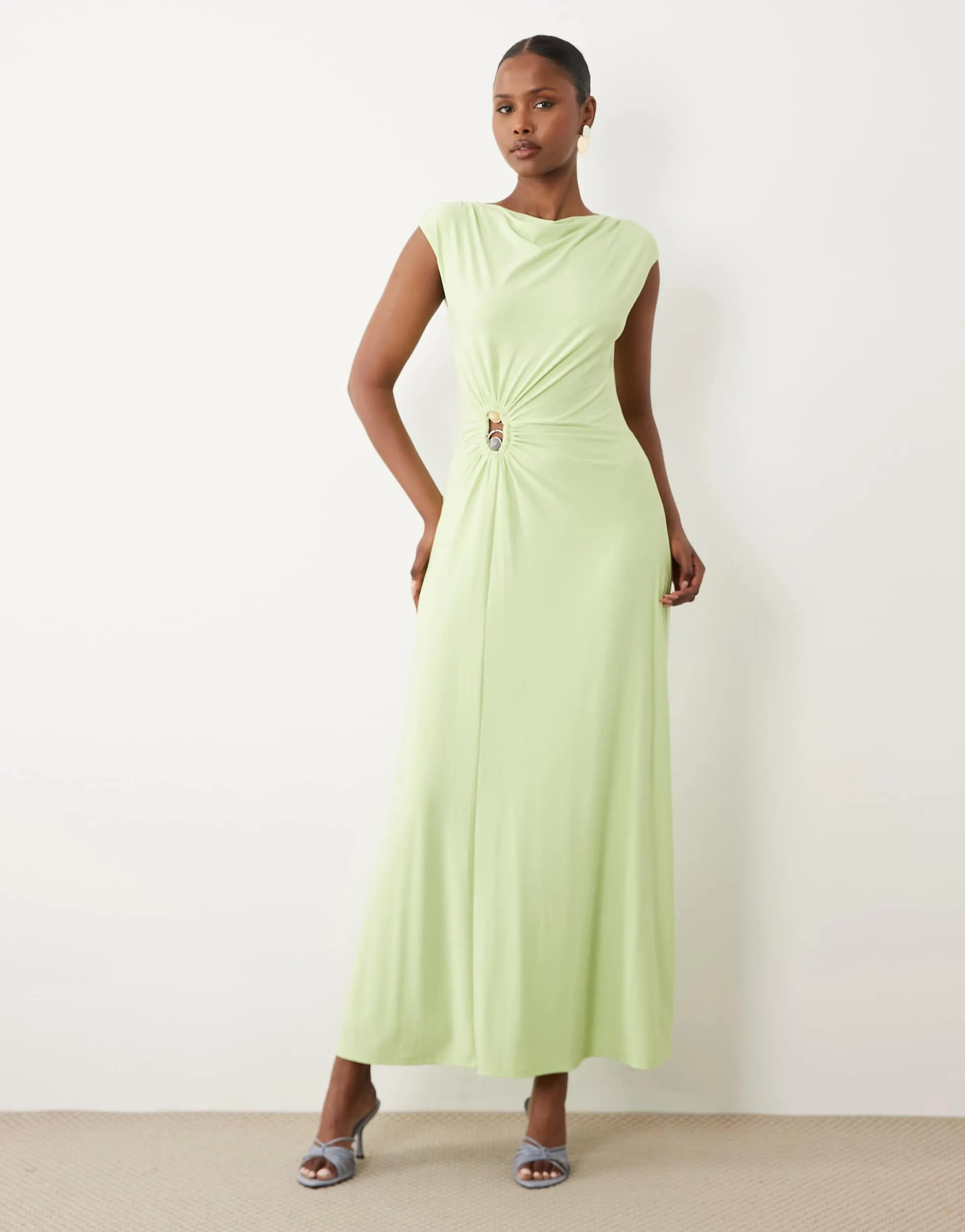 Forever New slinky slash neck beaded hardware detail maxi dress in lime