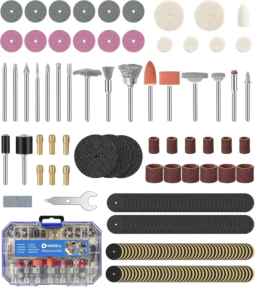 HARDELL 287Pcs Rotary Accessory Kit w/ 1/8" Shanks, for Cutting & Polishing | 287PCS Accessories,1/8" (3.2mm)Shank ,Sanding Cutting Polishing ,Organized Case,Fits most rotary tools