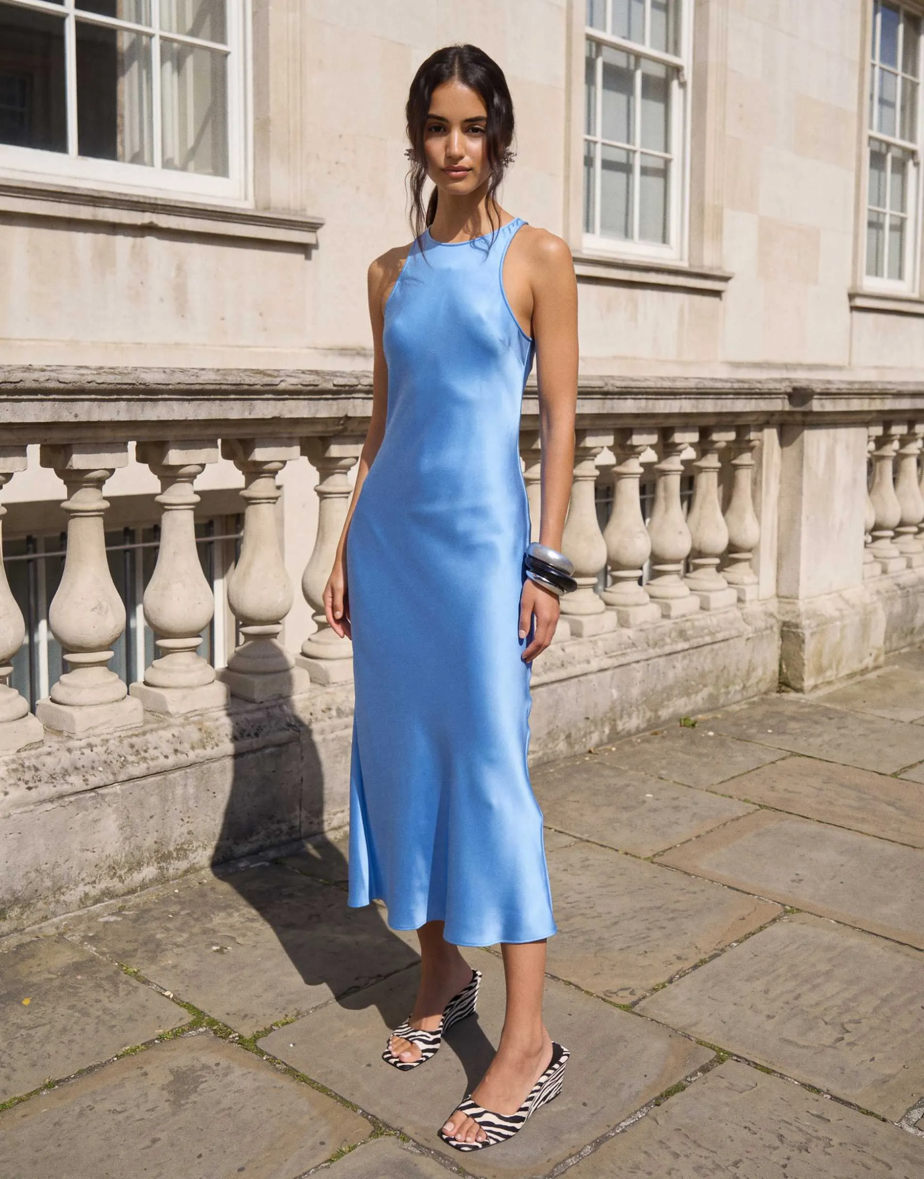 & Other Stories bias cut satin midi dress in blue
