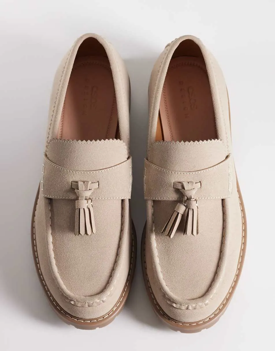ASOS DESIGN tassel loafers with cleated sole in stone