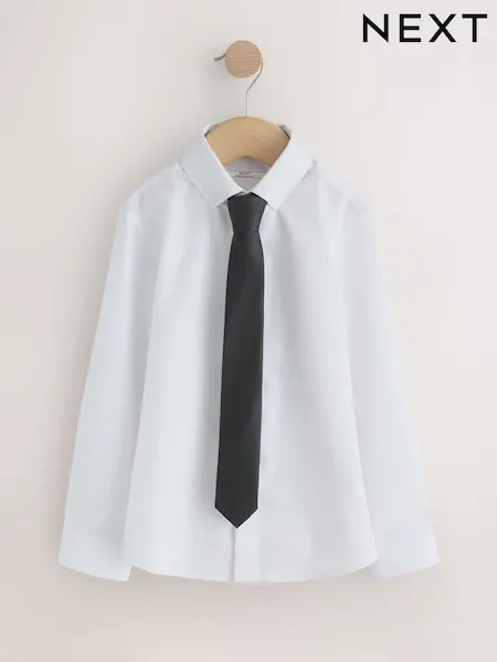 White Long Sleeve Smart Shirt with Tie (3-16yrs)