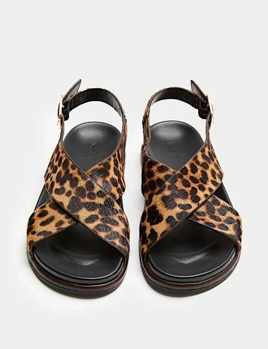 Suede Animal Print Buckle Flat Sandals
