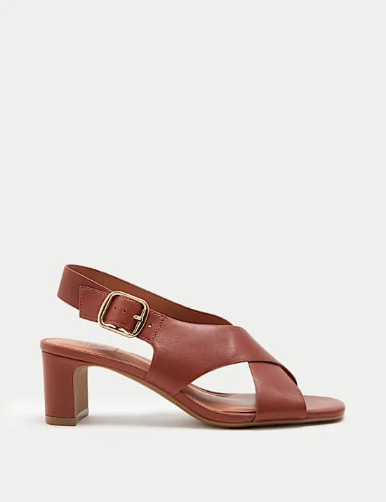 Leather Crossover Block Heel Sandals
