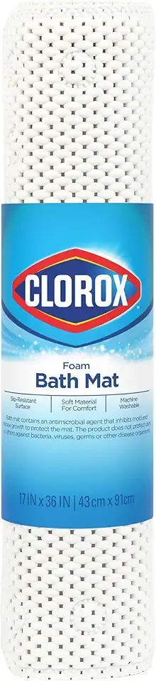 Duck Brand Clorox Cushioned Foam Bath Mat for Tubs, Non-Slip with Suction Cups, 17 Inches x 36 Inches, White