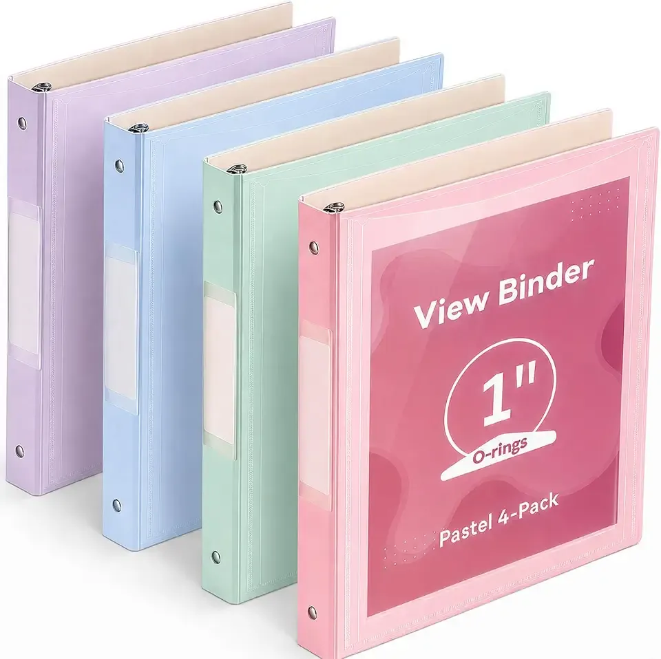 SortRax 1-Inch 3-Ring Binders, Cute Pastel 4-Pack for School, Clear View | Secure Rings Keep Pages in Place, Lightweight Yet Strong, Smooth Rounded Edges, Lays Flat or Folds Back