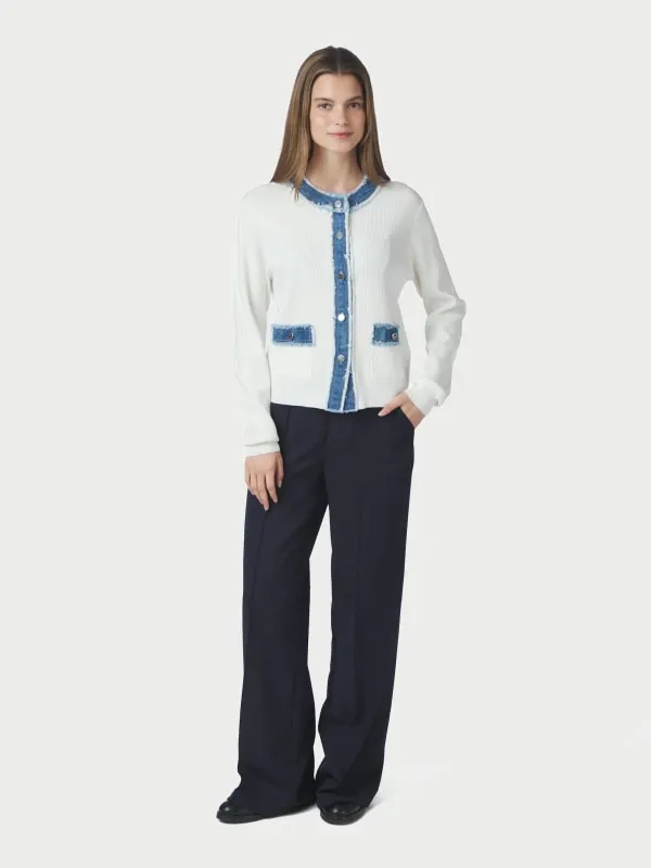 Zelma Knit Denim Cardigan Off White