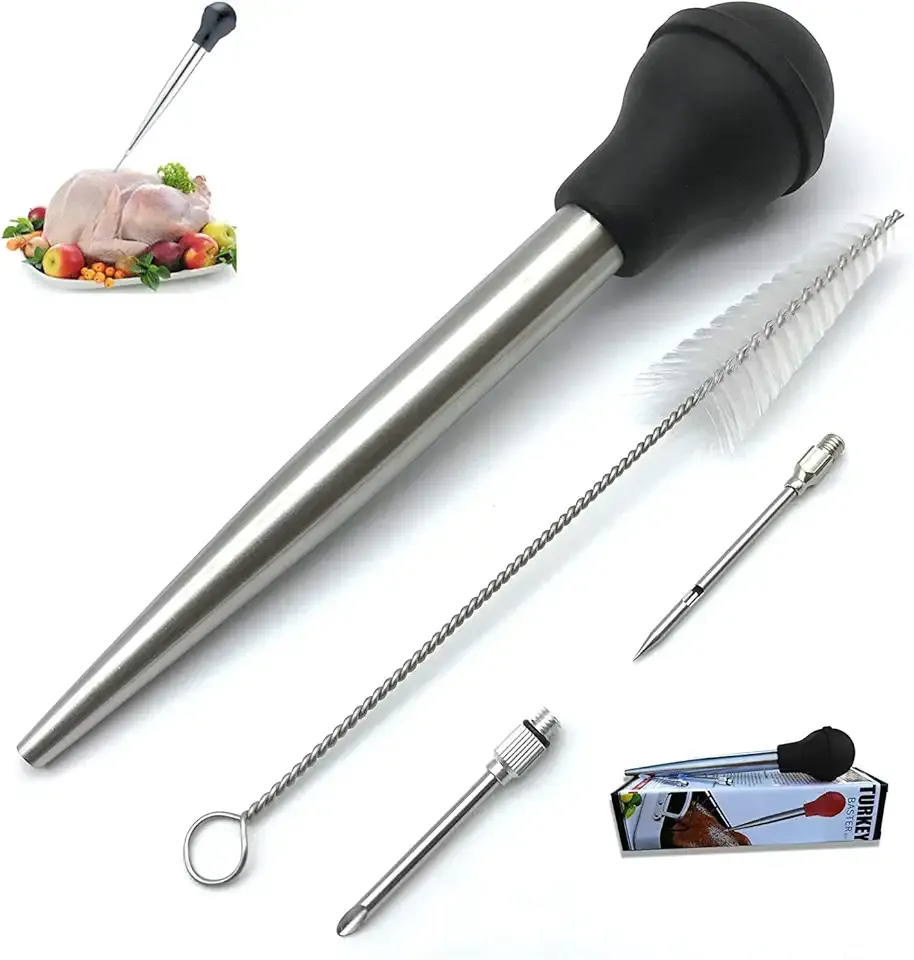 Turkey Baster for Cooking, Stainless Steel Turkey Baster Syringe with Cleaning Brush and Marinade Injector, Black