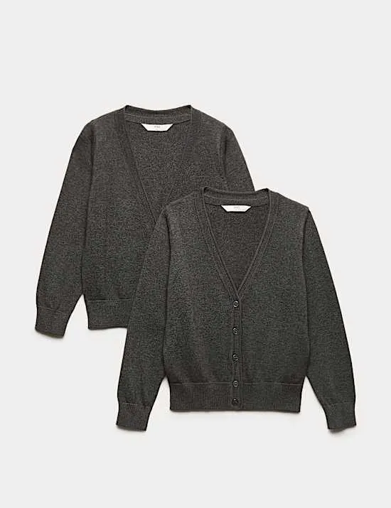 2 Pack Girls' Pure Cotton School Cardigan (3-18 Yrs)