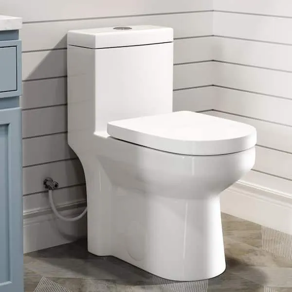 Hanikes One-​Piece 1.​1/​1.​6 GPF Dual Flush Round Toilet in White Soft Close Seat Included