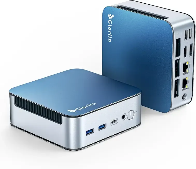 Glorlin Mini PC Ryzen 7 6800H(up to 4.7GHz), 16GB LPDDR5 512GB NVMe SSD, Radeon 680M, Triple 4K Display HDMI/DP/Type-C, Dual LAN, WiFi 6 BT5.3, Mini Desktop Computer for Office, Home & Gaming