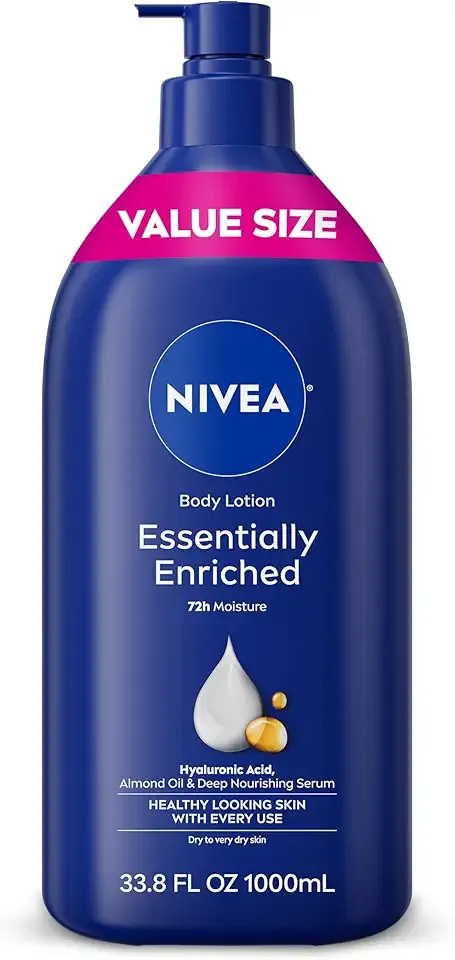 NIVEA Essentially Enriched Body Lotion for Very Dry Skin with Hyaluronic Acid, Almond Oil and Deep Nourishing Serum, 72-Hour Body Moisturizer, 33.8 Fl Oz Value Size Pump Bottle