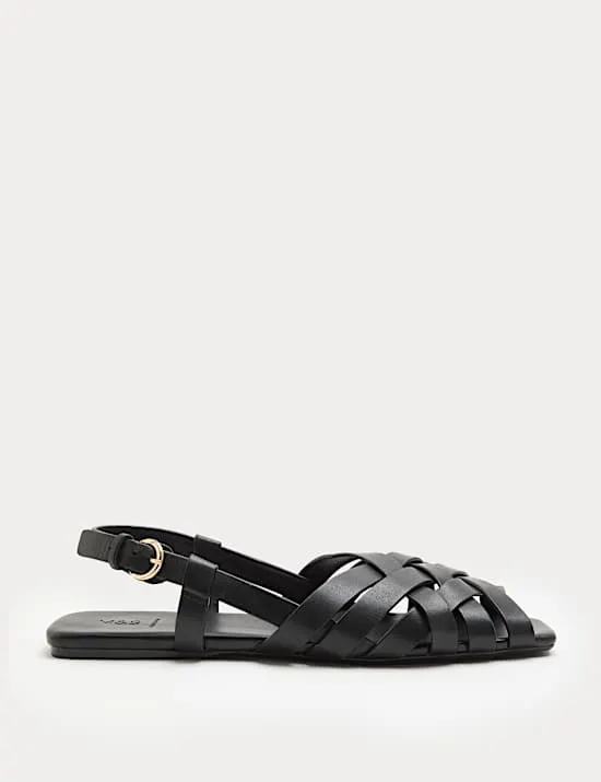 Leather Woven Flat Slingback Sandals