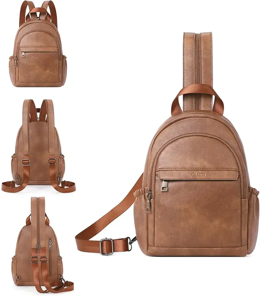 Sling Bag for Women Leather Women's Backpack Small Convertible Backpack Purse Crossbody Bag for Travel