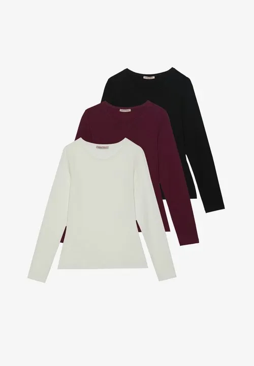 3 PACK - Langermet topp - black/bordeaux/white