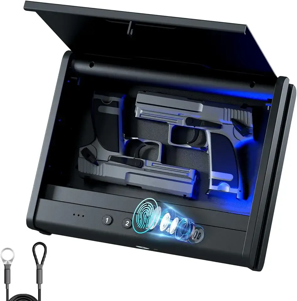 Gun Safe,Biometric Gun Safe For Handgun, Pistol Safe With Fingerprint Backlit Keypad, Quick Access Handgun Safe for Firearm, Gun Lock Box With Interior Light For Nightstand Car