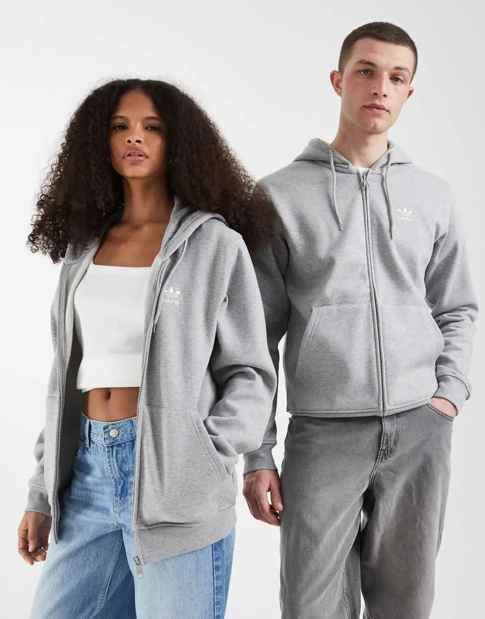 adidas Originals trefoil essentials full zip hoodie in grey
