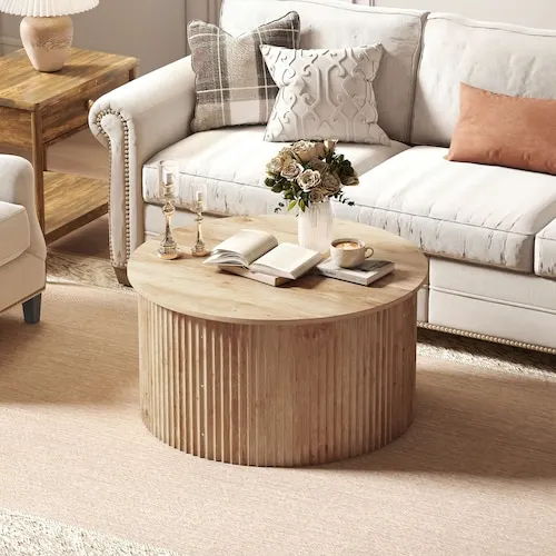 Fluted Lift Top Coffee Table Hidden Storage