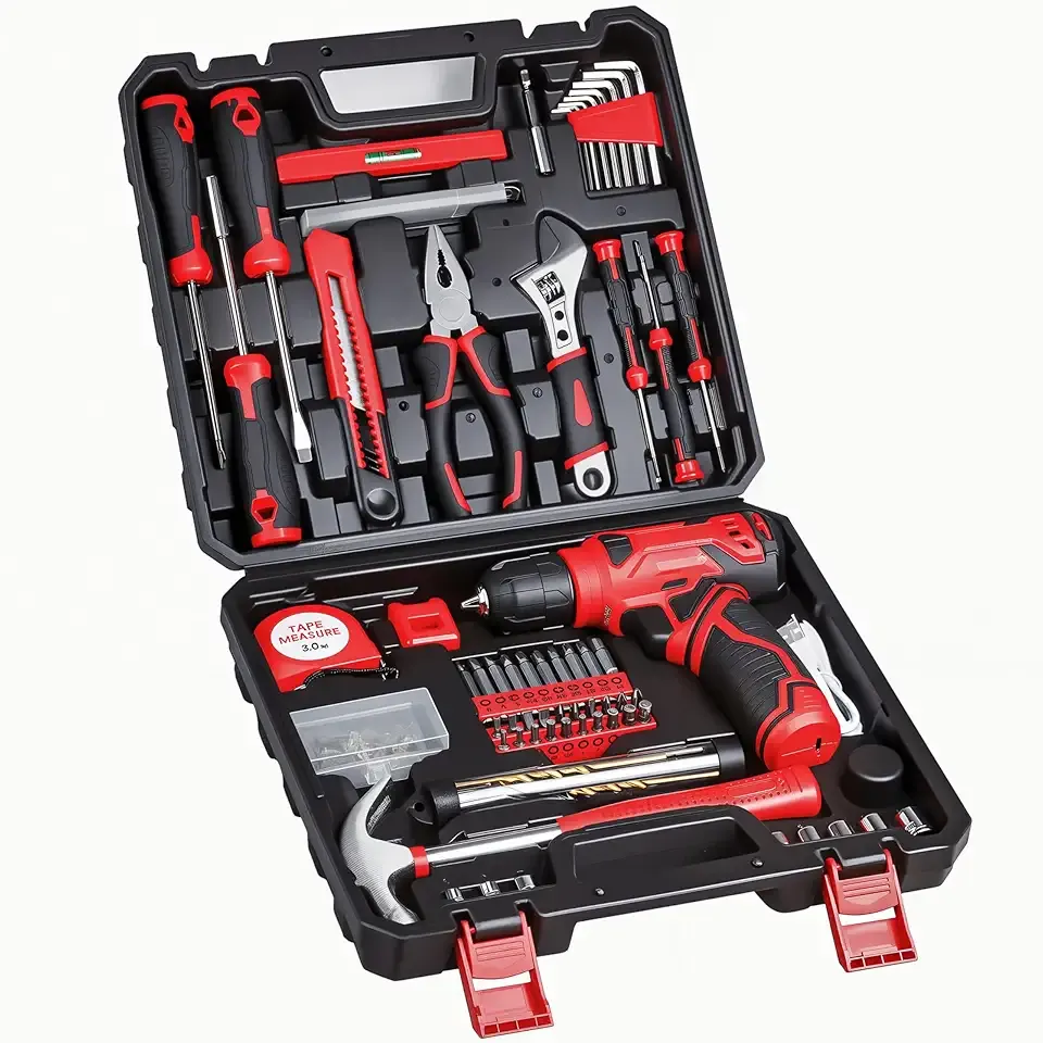 Tool Set - 8V Cordless Drill Set, 132 Piece Home Tool Set With Hand Drill, Tool Kit for Women & Men, Perfect for Homeowner, Diyer, Handyman