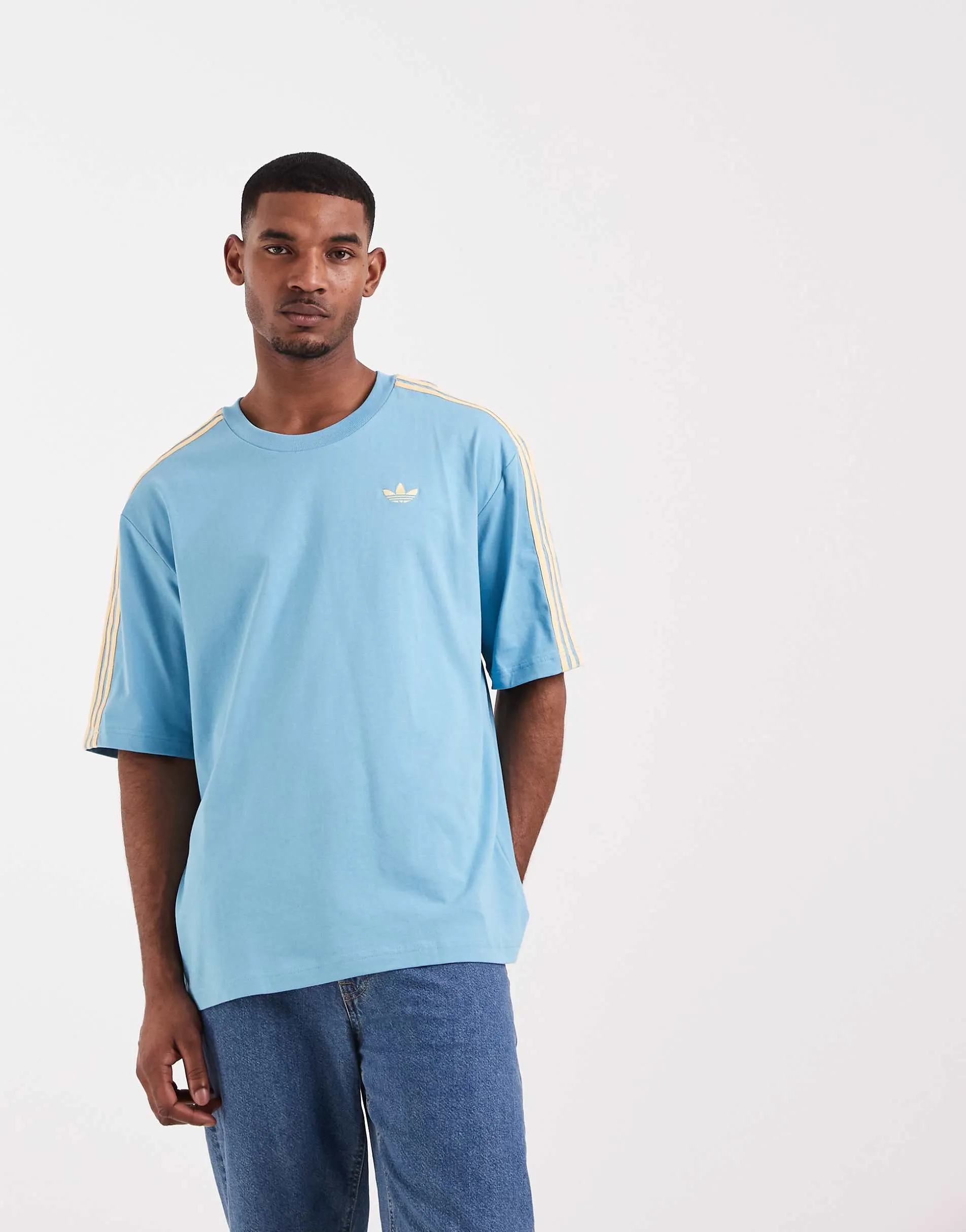 adidas Originals Three Stripes t-shirt in blue and orange