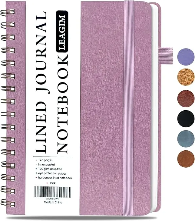 LEAGIM Lined Spiral Journal Notebook for Women & Men, College Ruled Hardcover Notebook for Work & Note Taking, Journals for Writing, 100 GSM, Business, School, 140 Pages, A5(5.8"x8.5") - Pink