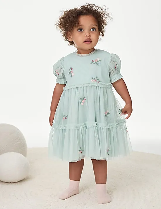 Tüllkleid mit Blumenstickerei (0–3 Monate)