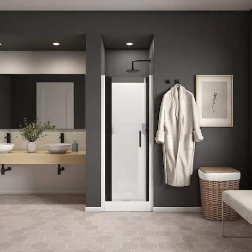Cappadocia 23 to 25 in. W x 68 in. H Frameless Reversible Shower Door with 180-Degree Pivot Opening in Matte Black & Clear Tempered Glass