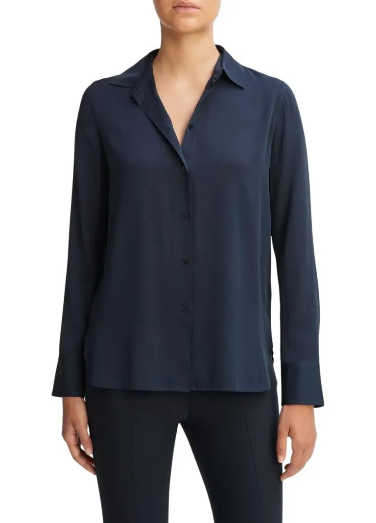 Slim Fitted Stretch-Silk Blouse - Marine