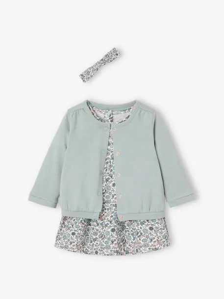 Ensemble bébé fille 3 pièces robe cardigan bandeau - bleu...