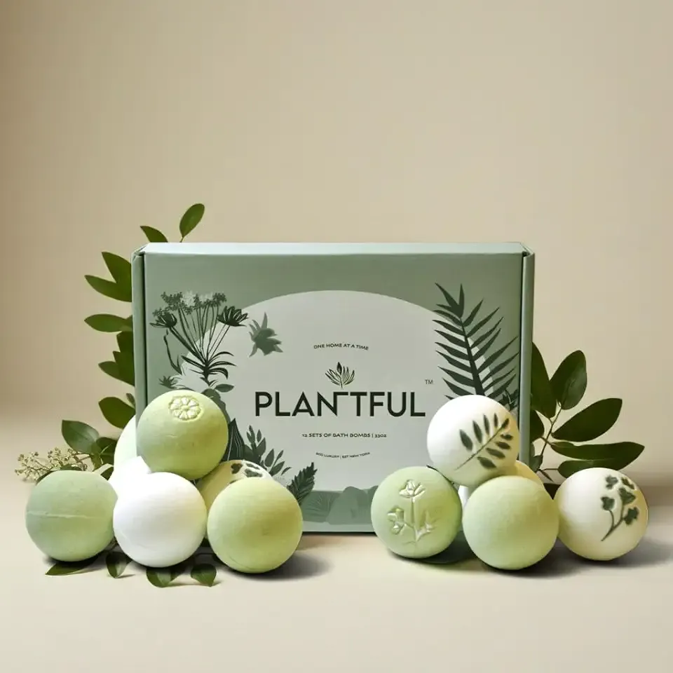 Plantful™ Organic Handmade Bath Bombs for Women, 12 Gift Sets, Large, Shea Butter Moisturizing, Essential Oils, Bubble Bath for Kids, Perfect Gifts for Women Men, Safe Bath Bombs for Kids