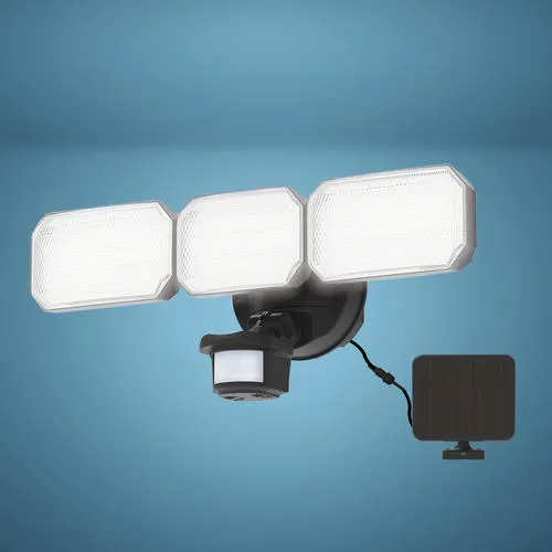 Patriot Lighting® Black Solar Powered LED Tri Head Motion Sensor Security Flood Light