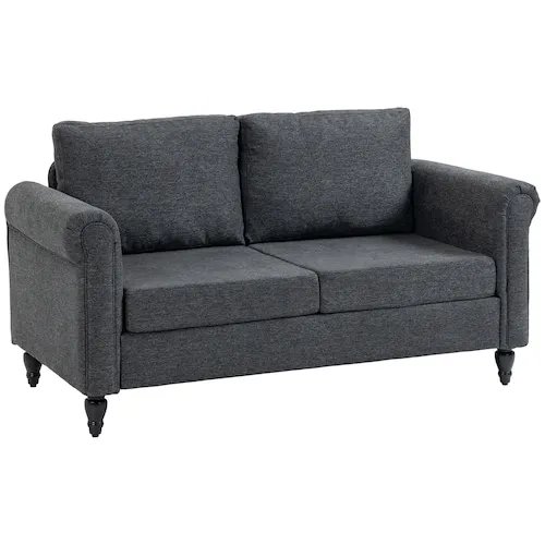 Curved Armrests Loveseat Sofa, Dark Grey