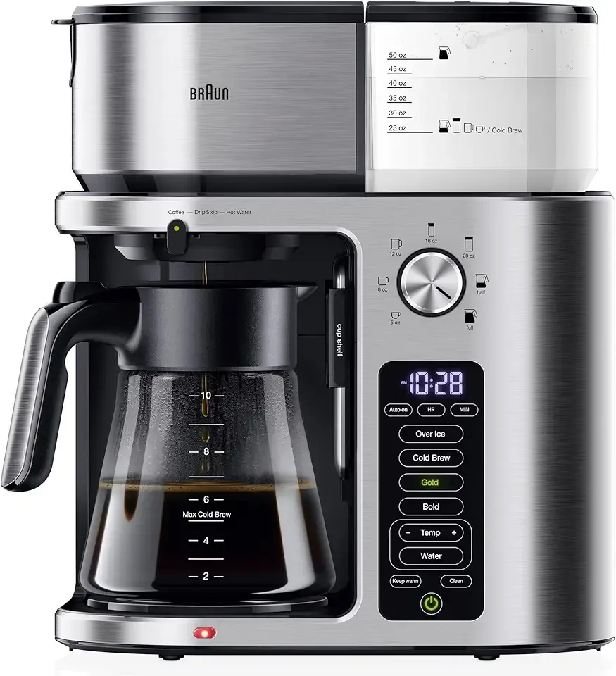 MultiServe Plus 10-Cup Drip Coffee Maker - Hot & Cold Multi-Serve Brewer with Timer and Auto Start, Hot Water Dispenser, Over Ice Function, Stainless Steel & Pod-Free Design, KF9370SI