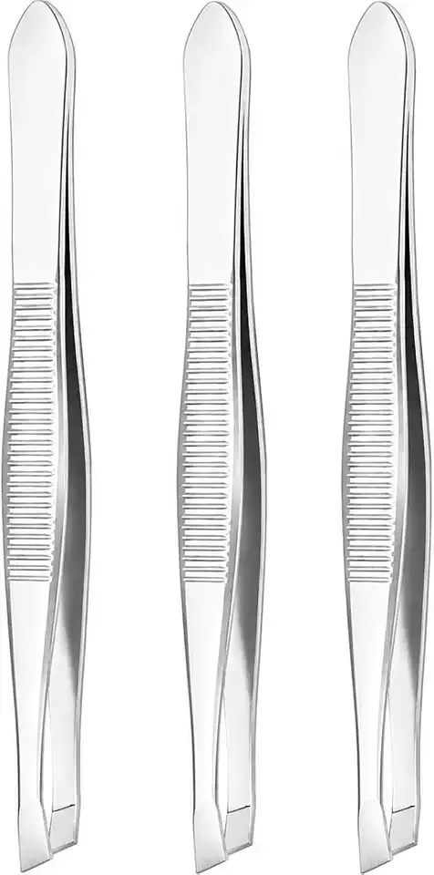 Precision Slant Tip Tweezers Set (3 Pack) – Stainless Steel Eyebrow Tweezers for Facial Hair, Ingrown Hair & Fine Hair Removal, Professional Beauty Grooming Tool