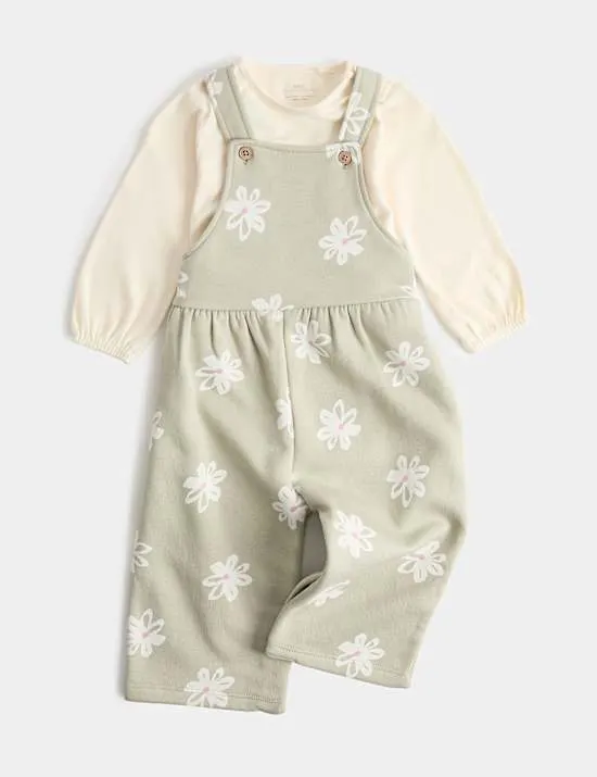2-teilige Jersey-Latzhose mit Blumendesign und Oberteil (0–3 Jahre)
