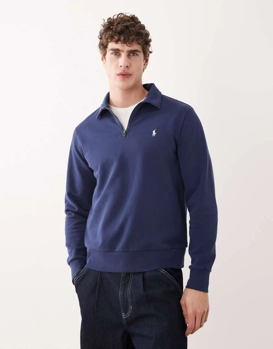 Polo Ralph Lauren icon logo cotton knit half zip jumper in navy