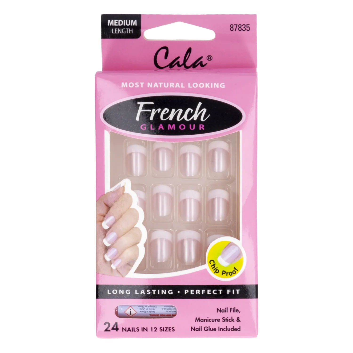 Uñas Postizas Kit French Glamour Mediano CALA X 24 Uds