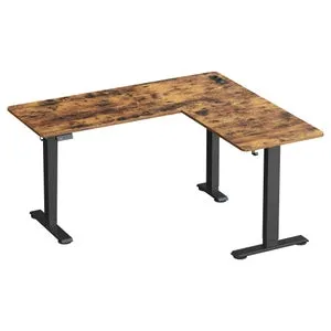 Escritorio Eléctrico Regulable en Altura en L, 140 x 160 cm, con Estación de Carga, para Oficina, Marrón y Negro