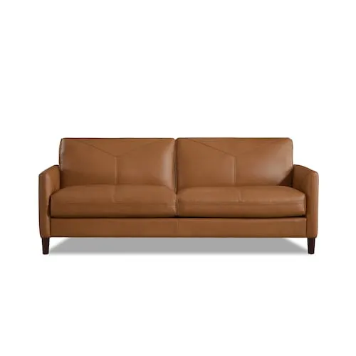 Yorkdale Top Grain Leather Sofa, Cognac Brown with Feathers, Memory Foam and Springs