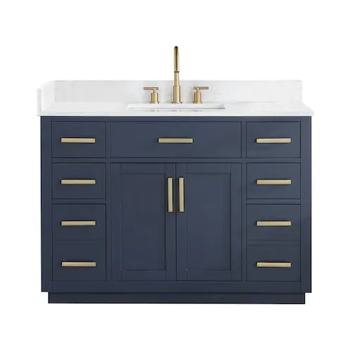 Gavino 48 inch Single Bathroom Vanity in Royal Blue with Grain White Engineered Stone Top No Mirror