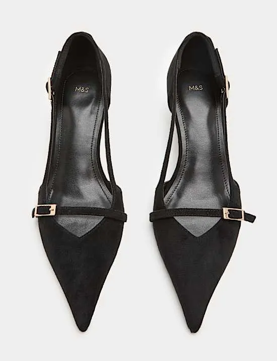 Buckle Detail Kitten Heel Pointed Court Shoes
