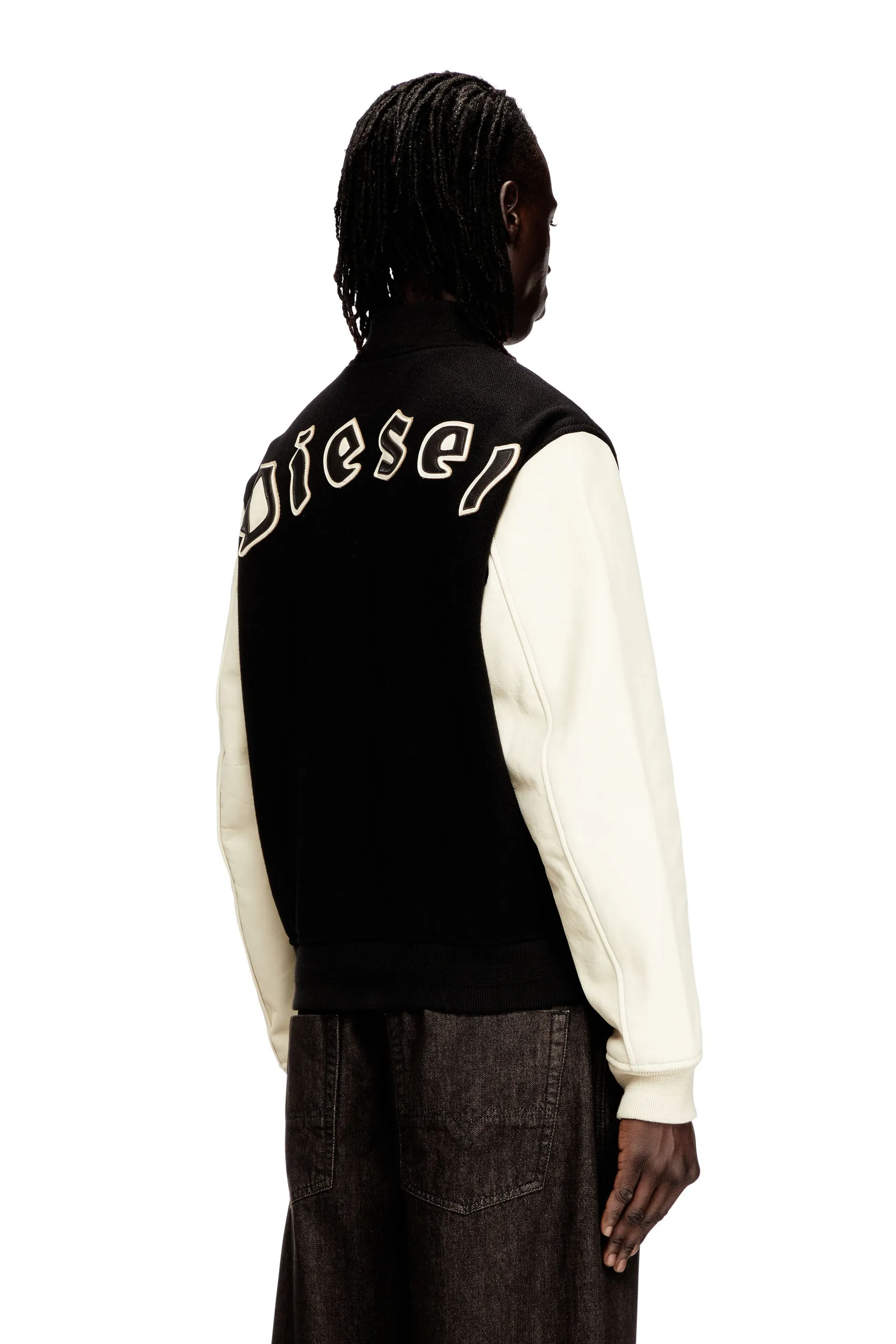 Bomber jacket in wool blend and leather
