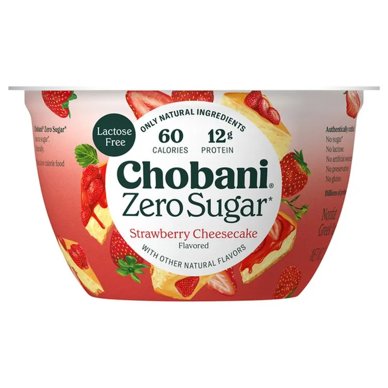 Chobani Zero Sugar Nonfat Strawberry Cheesecake Flavored Greek Yogurt