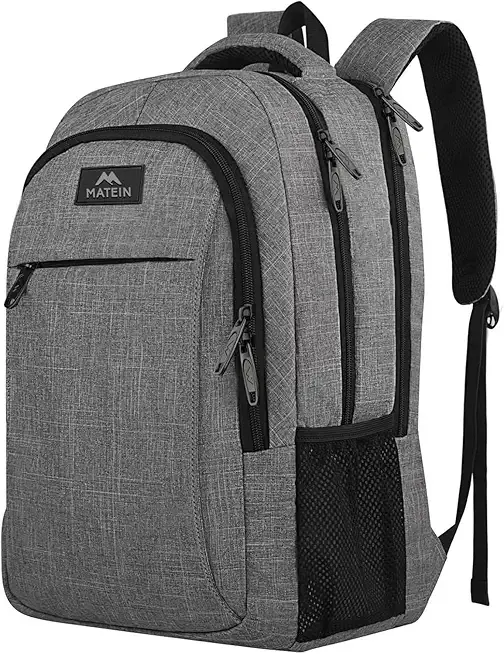 MATEIN Travel Laptop Backpack, Business Anti Theft Slim Sturdy Laptops Backpack Personal Item Bag, Water Resistant College School Computer Bag Gift for Men & Women Fits 15.6 Inch Notebook, Grey