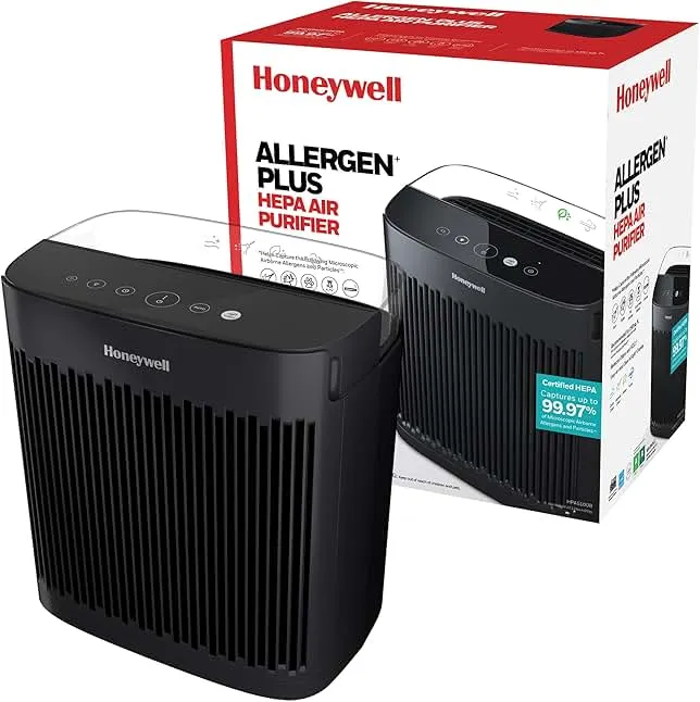 Honeywell HEPA Air Purifier for Home, 938 Ft² Rooms in 1 Hour, Turbo Clean, Reduces Allergens, Dust, Pollen, Pet Dander, All Smoke Types, Odors, Black, HPA5100B
