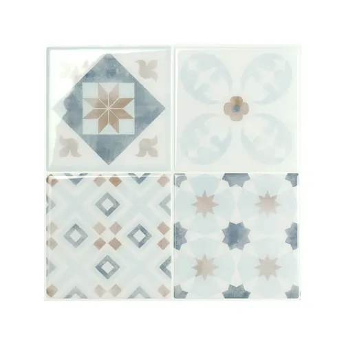 Peel And Stick Backsplash Vintage Parma Tiles, Ceramic Look, 9In. X 9In., Multi-Colored, 4-Pack
