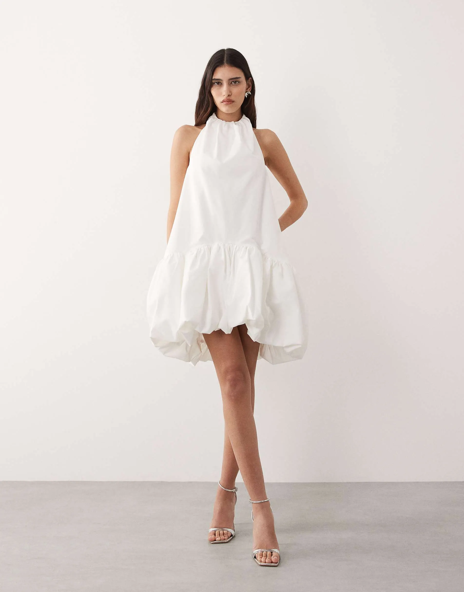 ARRANGE halter bubble hem mini dress in white